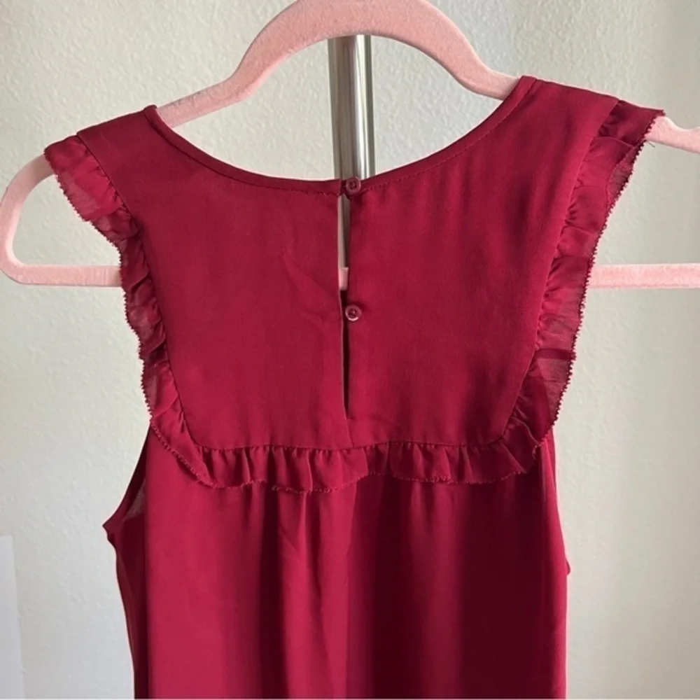 Joie SILK Gemini Silk Ruffle Sleeveless Tank Bordeaux Rose Dark Red Size S $208 - Picture 12 of 15
